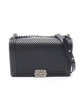 Chanel Shoulder Bag Boy Large Chest Blanc Stitch Black Lambskin Boy Chain
